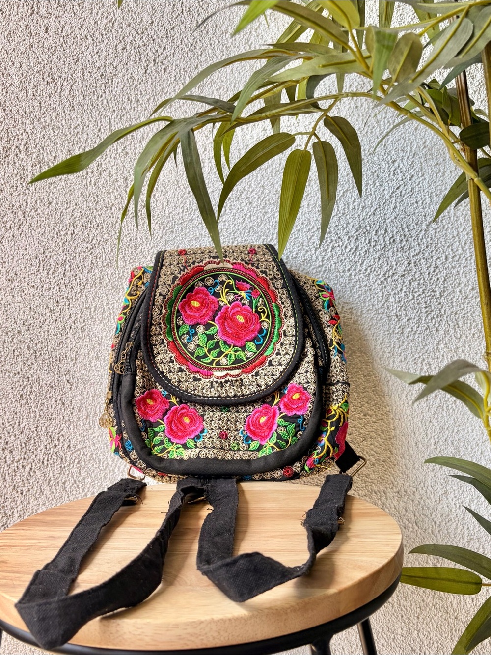 Boho Embroidered Floral Mini Backpack Festival Bag
